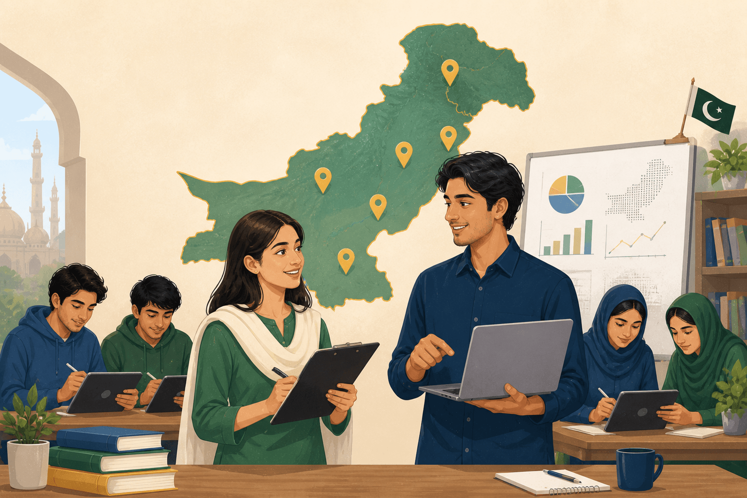 Researchers mapping SDS survey responses across cities in Pakistan