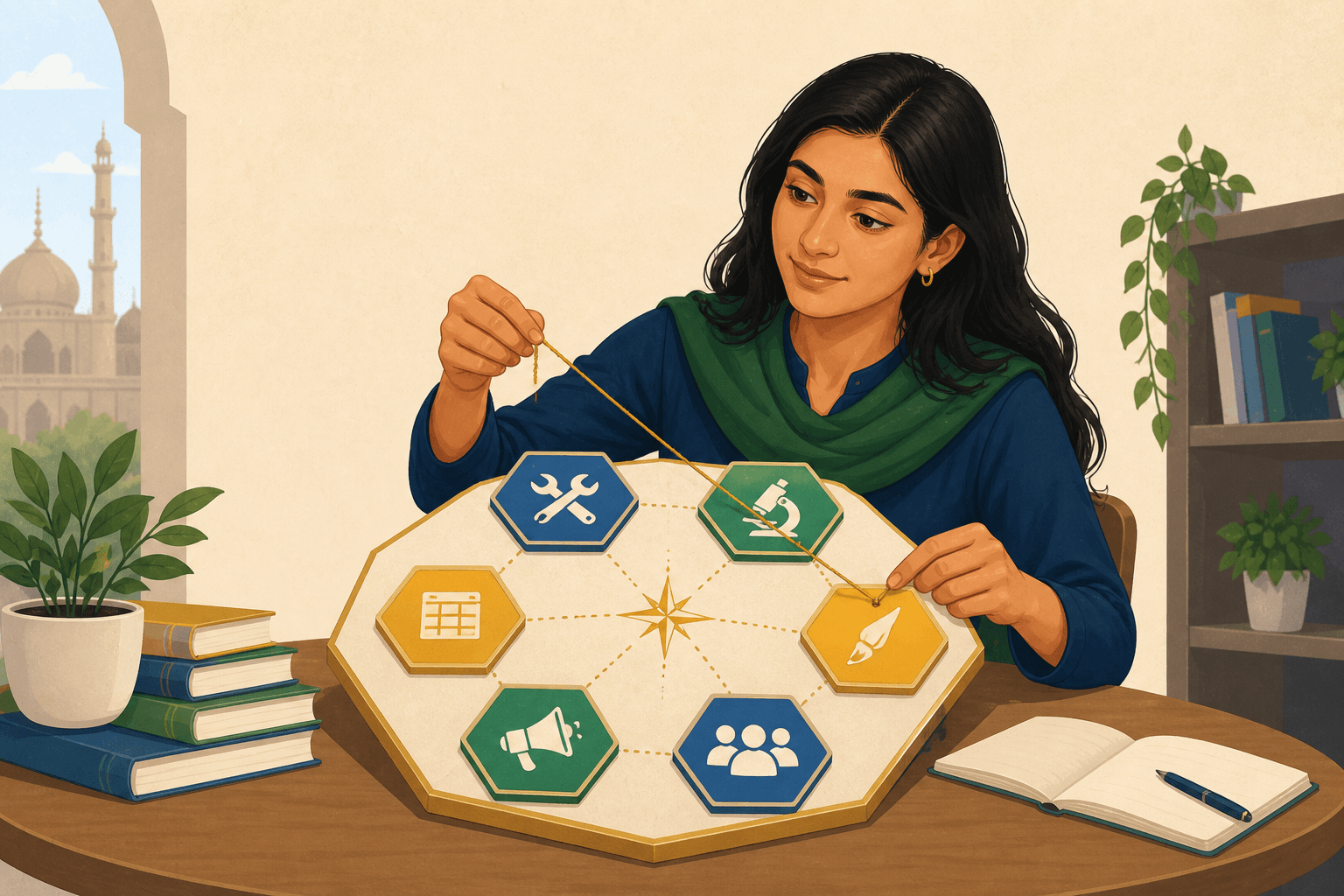 A student mapping personality types on a hexagonal career compass